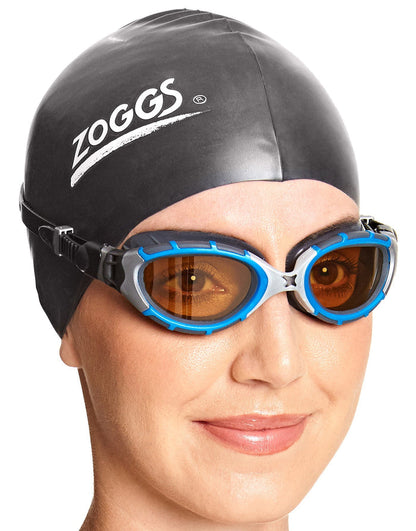 Sleek Zoggs Predator Flex polarized ultra goggle in black with blue accents