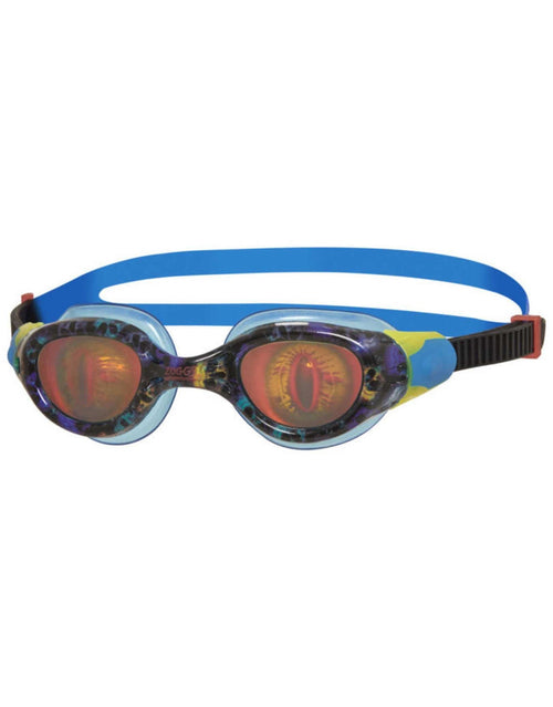 Zoggs Sea Demon junior goggles with blue-black frames, orange lenses