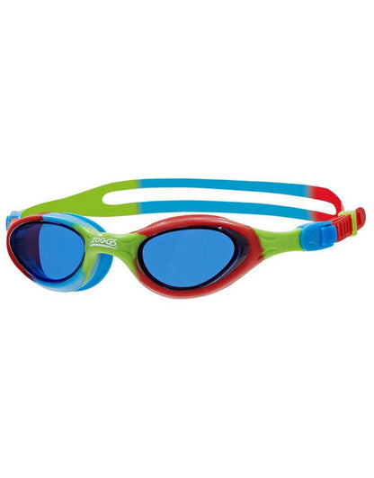 Zoggs Super Seal Junior tinted lens swim goggles in blue, green with red accents