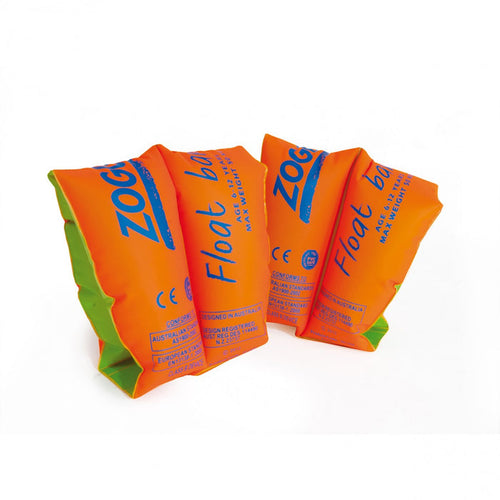 Playful orange Zoggs original float bands with green accents