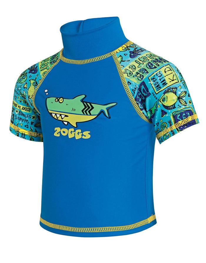 Zoggs Tots Boys blue sun protection top with shark graphic
