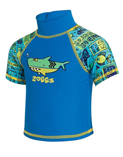 Zoggs Tots Boys blue sun protection top with shark graphic