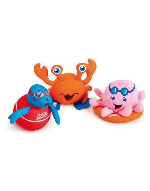 Zoggs Zoggy Soakers orange crab bath toy with blue eyes and red swim ring